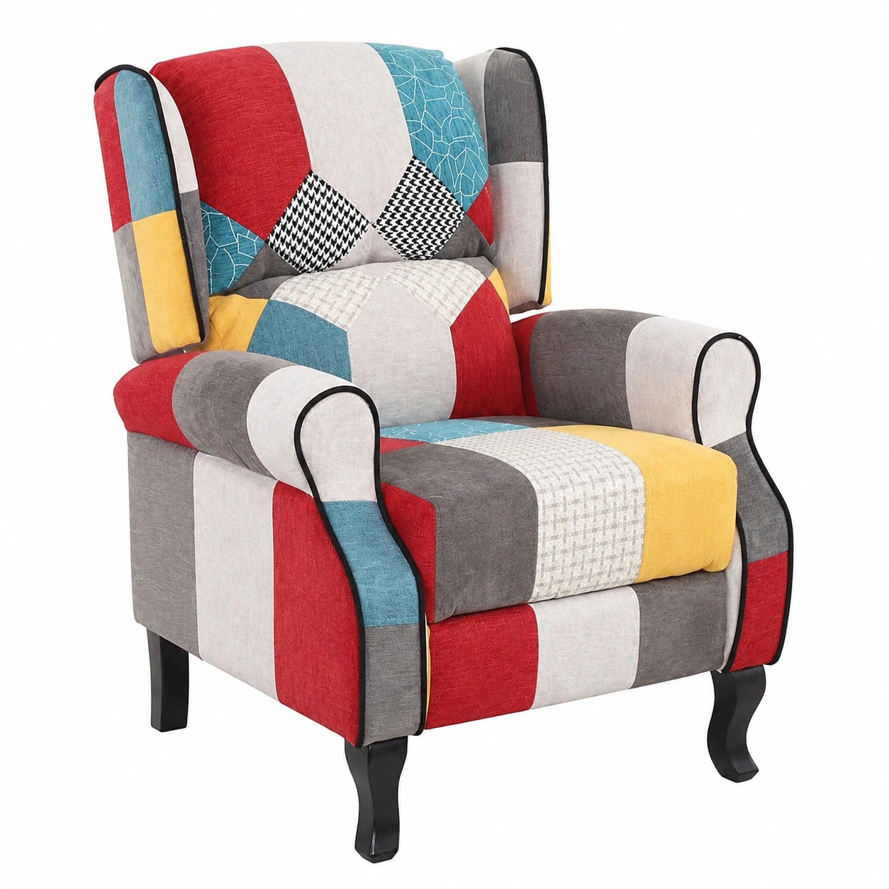 BAKAJI Poltrona Reclinabile Imbottita Patchwork per Lettura e Relax, Design Ergonomico Comodo per Casa, Colore Marrone