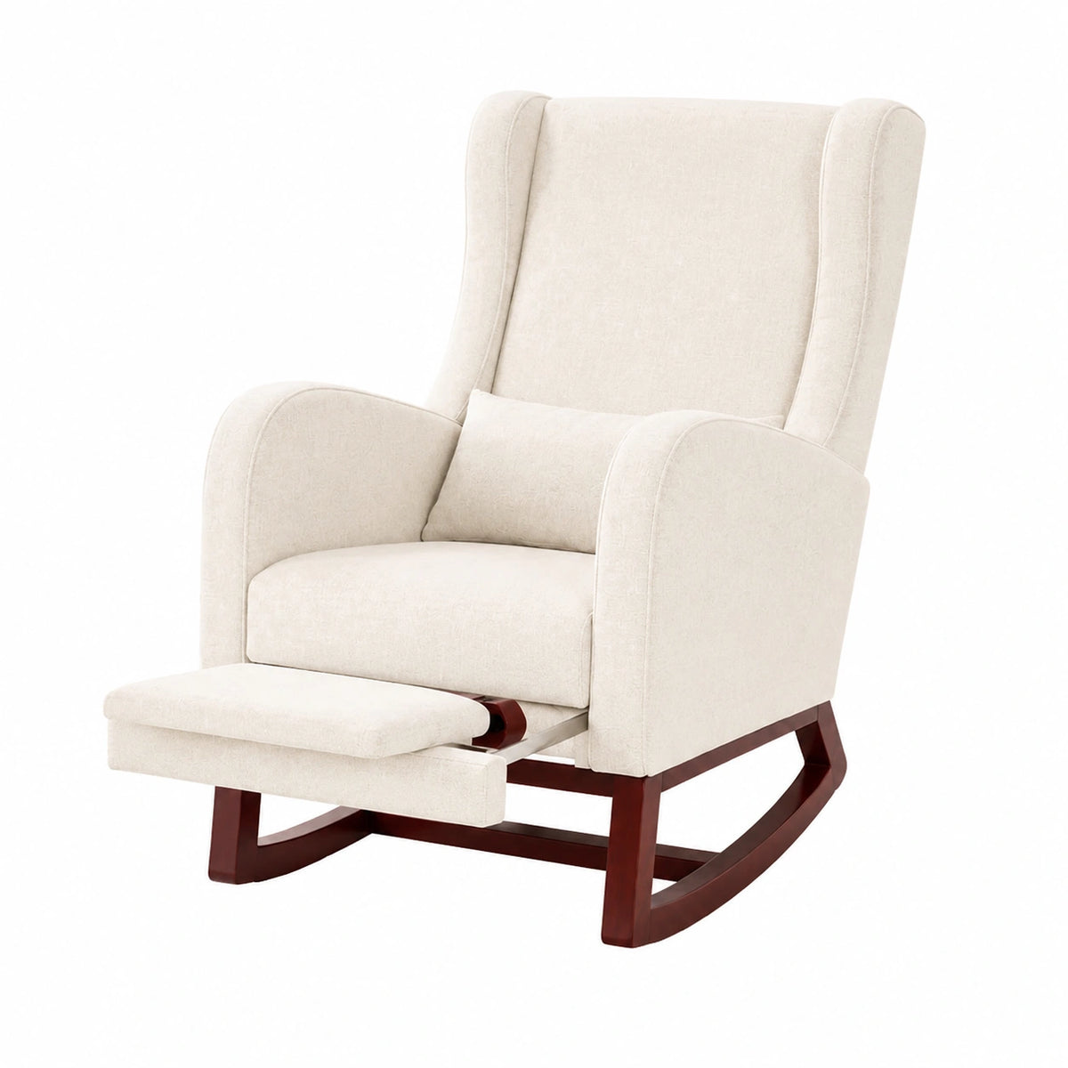 Sedia a Dondolo Imbottita Scandinava con Poggiapiedi e Cuscino Lombare, Beige