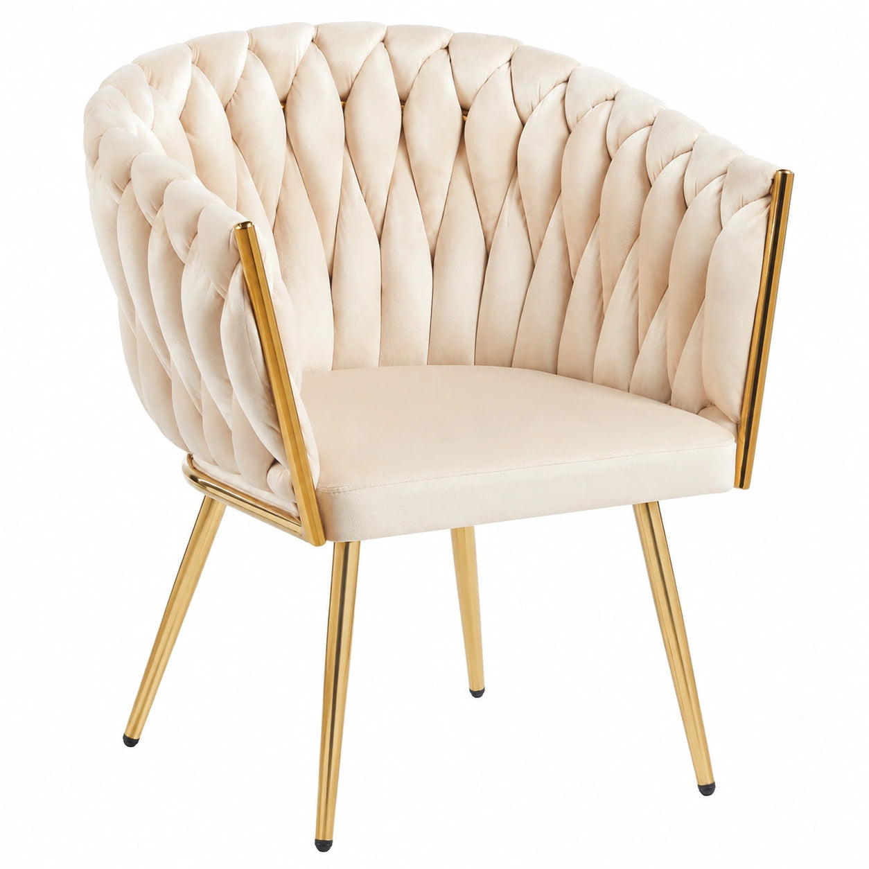 Poltrona Moderna in Velluto Intrecciato con Gambe in Metallo Dorato - Beige