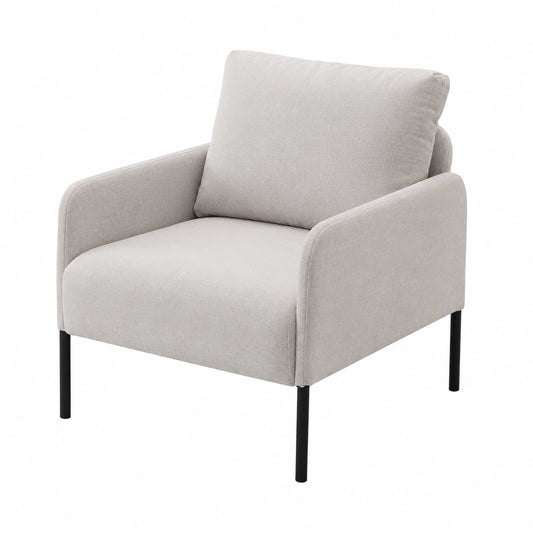 Poltrona in Lino Beige con Gambe in Metallo e Braccioli per Soggiorno