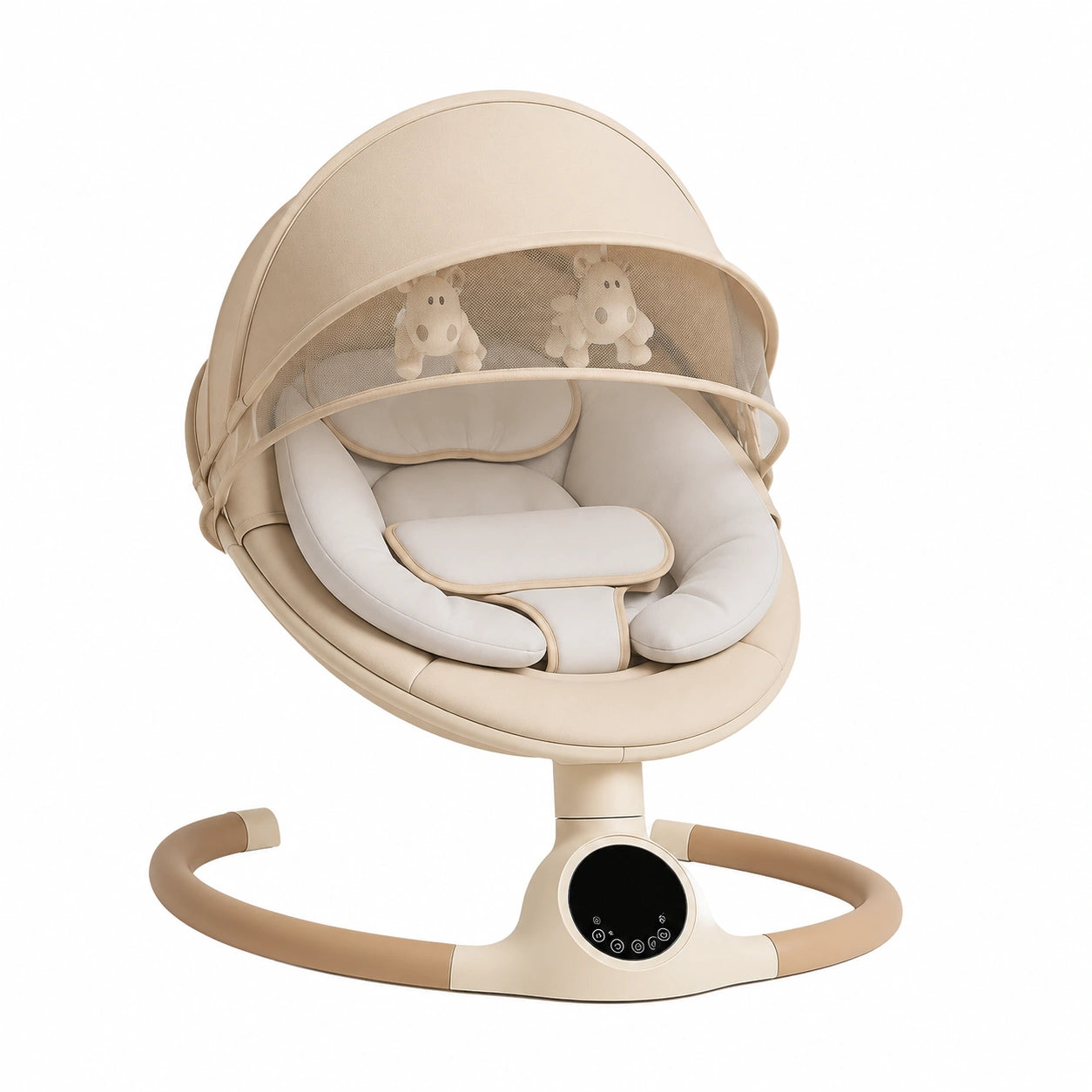 BEBE2LUXE ALPHA Altalena Automatica Neonati, Melodie e Telecomando, Schienale Regolabile, Timer, Beige