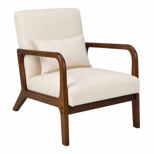 Poltrona Moderna Imbottita con Cuscino Lombare, Telaio in Legno di Gomma, 150 kg, Beige