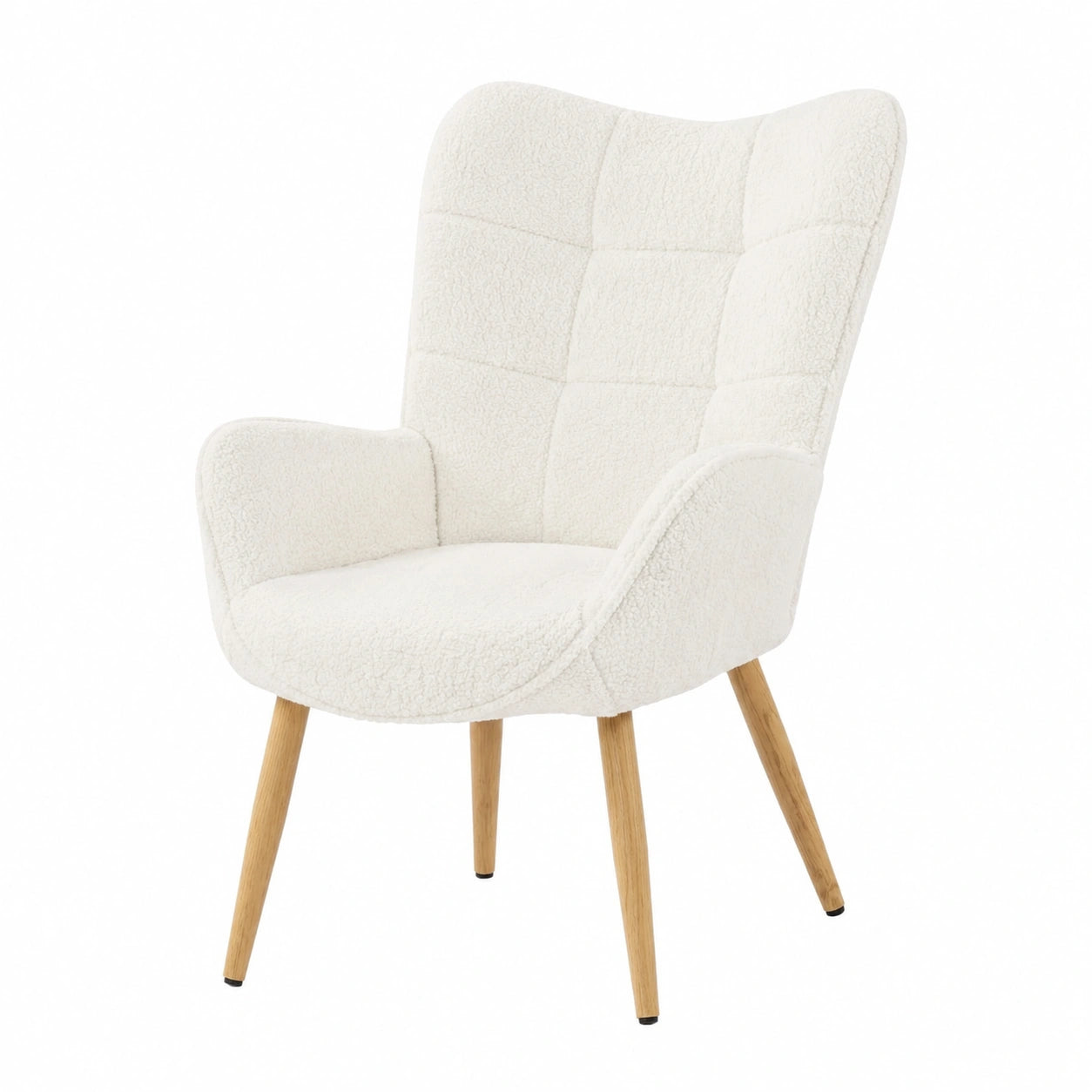 Poltrona Relax Imbottita in Tessuto Bouclé Beige con Braccioli e Gambe in Metallo