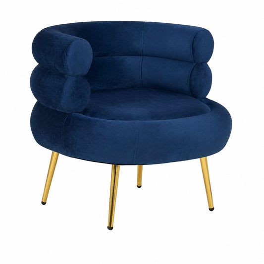 Poltrona in Velluto Blu con Poggiapiedi e Gambe Dorate per Salotto e Camera da Letto