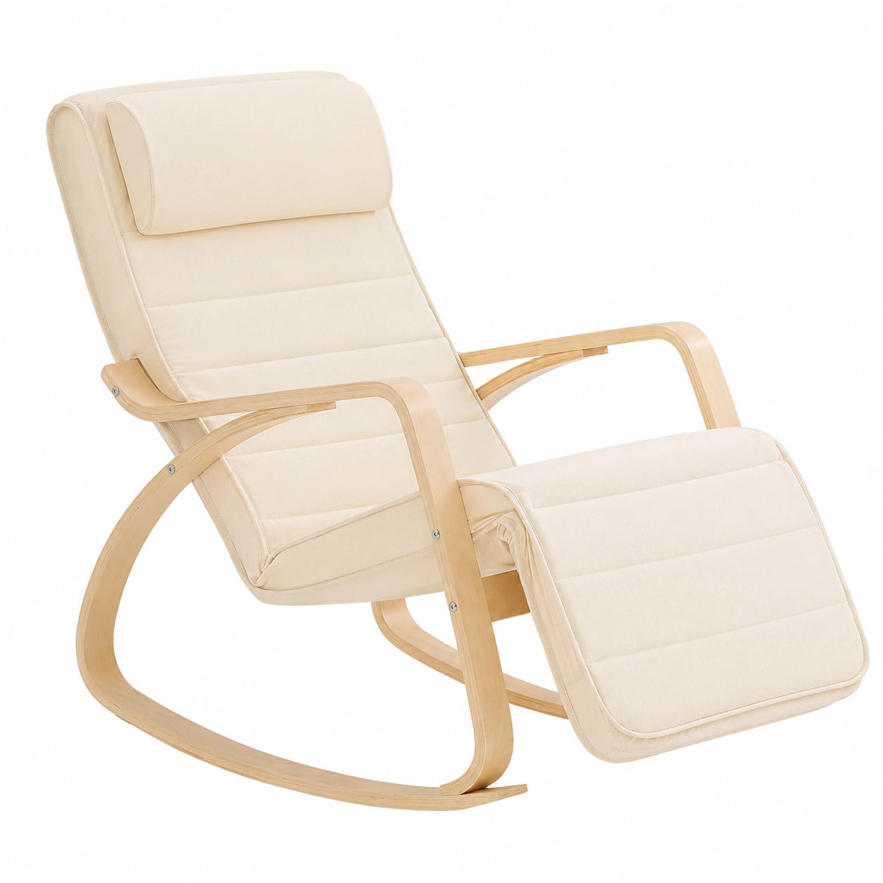 Poltrona a Dondolo SoBuy con Poggiapiedi e Poggiatesta Regolabili, Beige