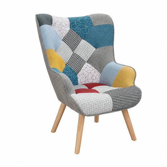 PAZZO DESIGN Poltrona Armando, Sedia Singola Multicolore in Tessuto con Gambe in Legno per Relax e Lettura