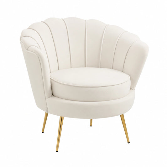 Poltrona Vintage in Velluto Crema per Soggiorno e Ufficio, 79x77x77cm