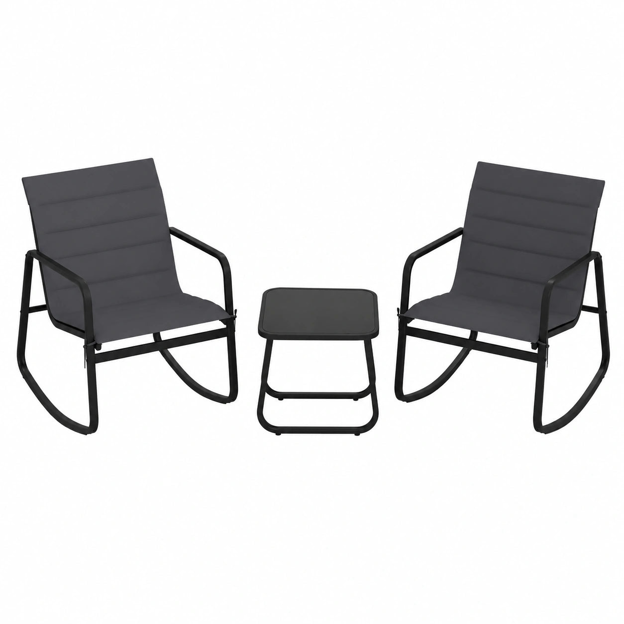 Set Mobili da Giardino 3 Pezzi con Sedie Dondolo e Tavolino in Vetro