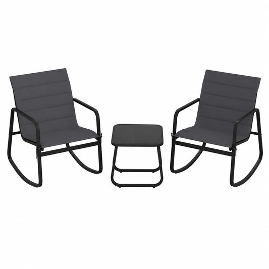 Set Mobili da Giardino 3 Pezzi con Sedie Dondolo e Tavolino in Vetro
