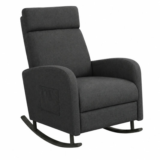 JIEXI Sedia a Dondolo Moderna Imbottita con Schienale Alto e Tasche Laterali, Capacità 150 kg, Poltrona Grigia per Soggiorno e Camera da Letto