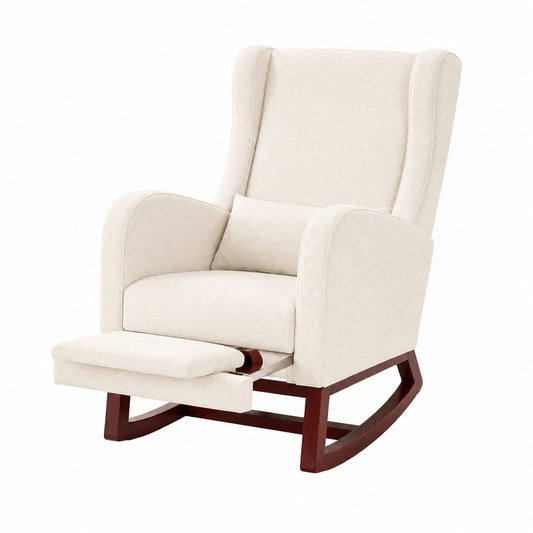 Sedia a Dondolo Imbottita Scandinava con Poggiapiedi e Cuscino Lombare, Beige