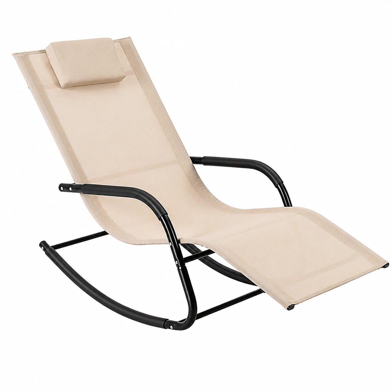 Sedia a Sdraio a Dondolo da Giardino con Poggiatesta, Tessuto Traspirante, per Esterni, Capacità 160 kg - Beige