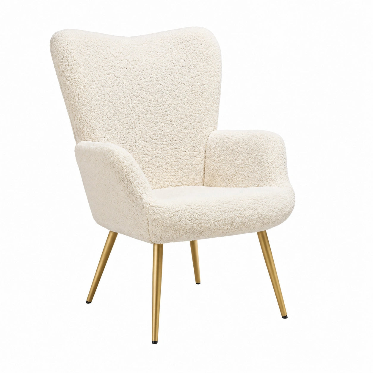 Poltrona Ergonomica Imbottita Bouclé per Soggiorno e Camera da Letto, Design Moderno, 150 kg, Crema/Dorato