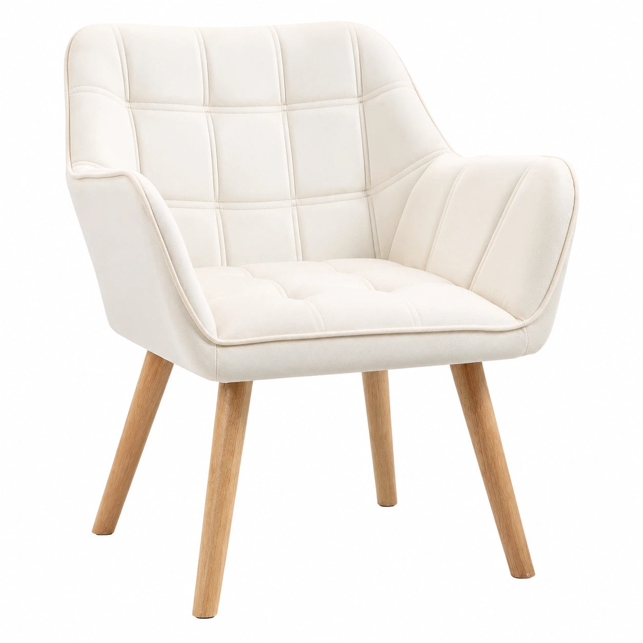 Poltrona Moderna Scandinava in Velluto Crema per Casa e Ufficio, Dimensioni 67x61.5x71cm