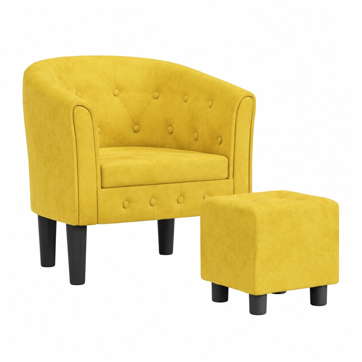 Poltrona Elegante in Velluto con Poggiapiedi, Design Imbottito con Bottoni, per Soggiorno o Camera da Letto