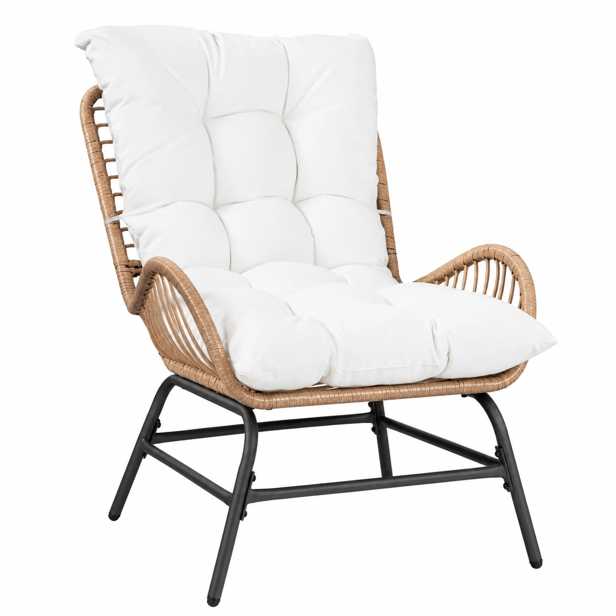 Sedia Relax in Rattan con Cuscino, Struttura Robusta per Esterni, Capacità 180 kg (Bianco)