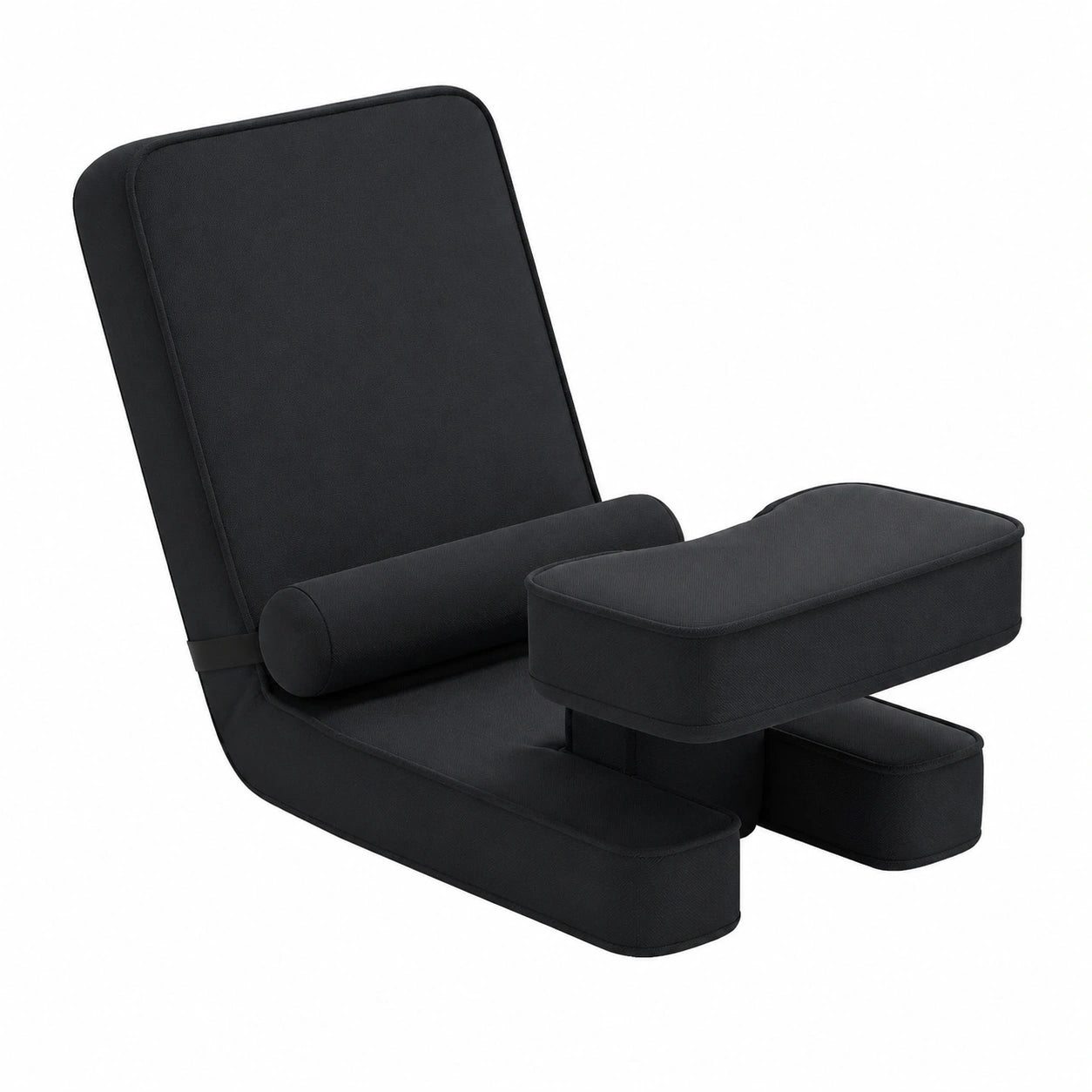 Sedia Relax Pieghevole con Schienale e Poggiapiedi Regolabili, Completa di Tavolino e Cuscino