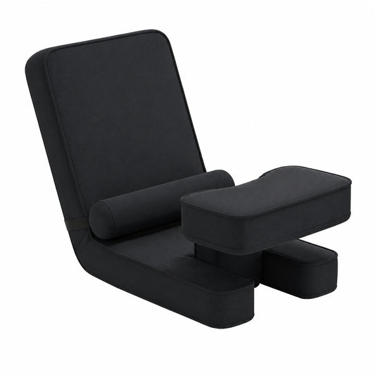 Sedia Relax Pieghevole con Schienale e Poggiapiedi Regolabili, Completa di Tavolino e Cuscino