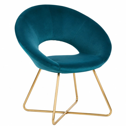 Poltrona Imbottita in Velluto Blu con Gambe Dorate, Design Ergonomico 71x59x84 cm