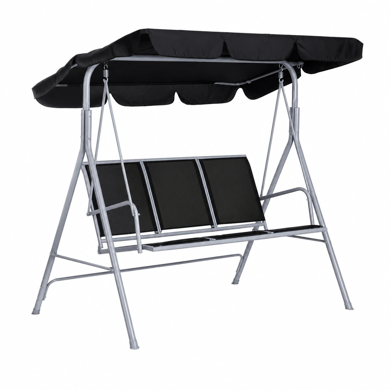 Altalena da Giardino a 3 Posti con Tettuccio Regolabile, Struttura Robusta in Acciaio e Tessuto Traspirante, Capacità 240 kg, 171x108x154 cm, Colore Nero