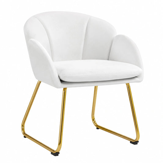 Poltrona in Velluto Ergonomica Moderna per Soggiorno con Gambe in Metallo, Bianca