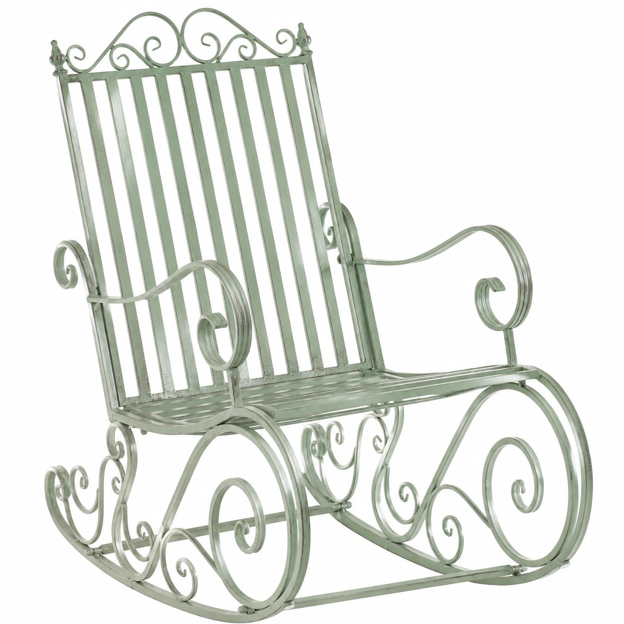 Sedia a Dondolo Smilla per Giardino, Metallo Resistente alle Intemperie, Stile Rustico, Verde Antico