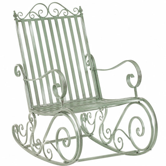 Sedia a Dondolo Smilla per Giardino, Metallo Resistente alle Intemperie, Stile Rustico, Verde Antico