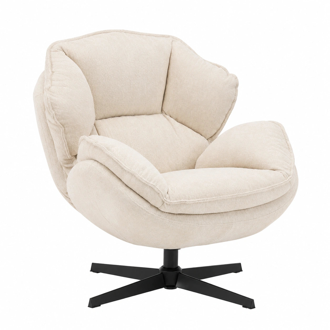 Poltrona Girevole in Boucle Bianca con Gambe in Metallo