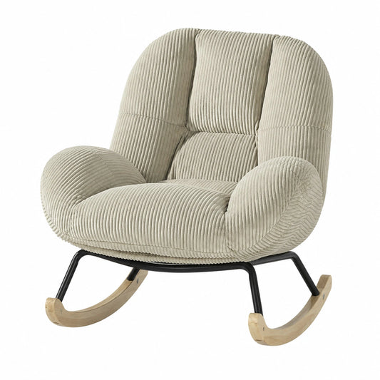 Poltrona a Dondolo Scandinava in Velluto, Sedia per Allattamento con Gambe in Legno di Hevea, Grigio